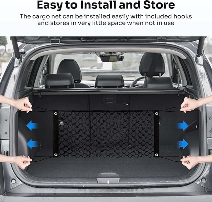 Canvcle Trunk Cargo Net for 2022-2025 2026 Hyundai Tucson Accessories Envelope Style Mesh Trunk Net Organizer and Storage Stretchable Adjustable Elastic Nylon Rear Cargo Netting with Hooks