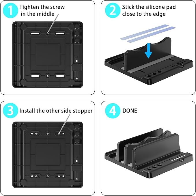 Vertical Laptop Stand Holder - Adjustable ABS Plastic Laptop Holder Vertical, Space-Saving 4 in 1 Compatible with All MacBook Pro Air, Mac, HP, Dell, Microsoft Surface (Black)