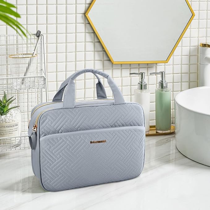 BAGSMART Toiletry Bag for Women, Large Toiletry Bag Water-resistant Makeup Cosmetic Organizer Bag for Accessories, Shampoo, Full Sized Container, Toiletries (Medium, Grey)