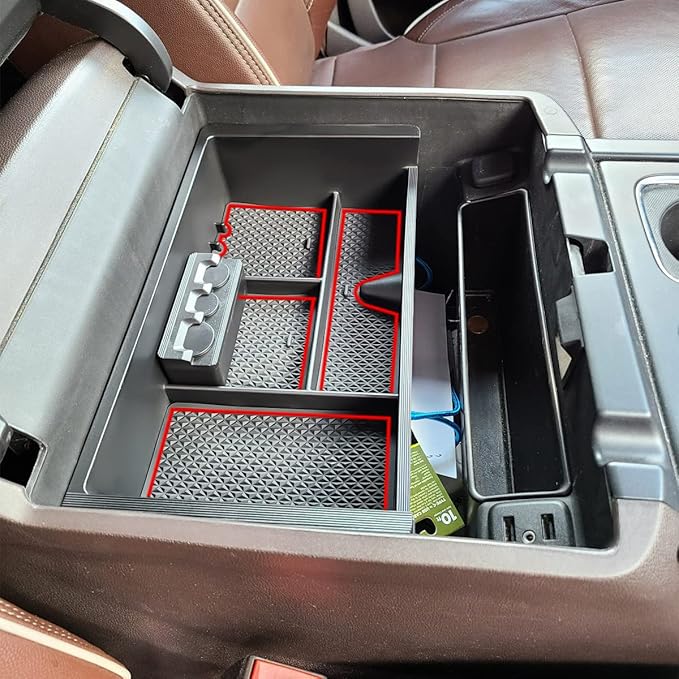 Center Console Organizer for 2014-2018 Chevy Silverado 1500 / GMC Sierra 1500 Accessories and 2015-2019 Sierra/Silverado 2500/3500HD and 15-2020 Yukon/Yukon XL/Tahoe/Suburban Armrest Storage Box, Red