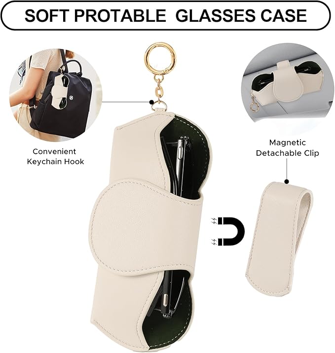 KINIVA Sunglasses Holder for Car Visor Faux Leather Glasses Case with Detachable Clips for Car Visor Automotive & Travel