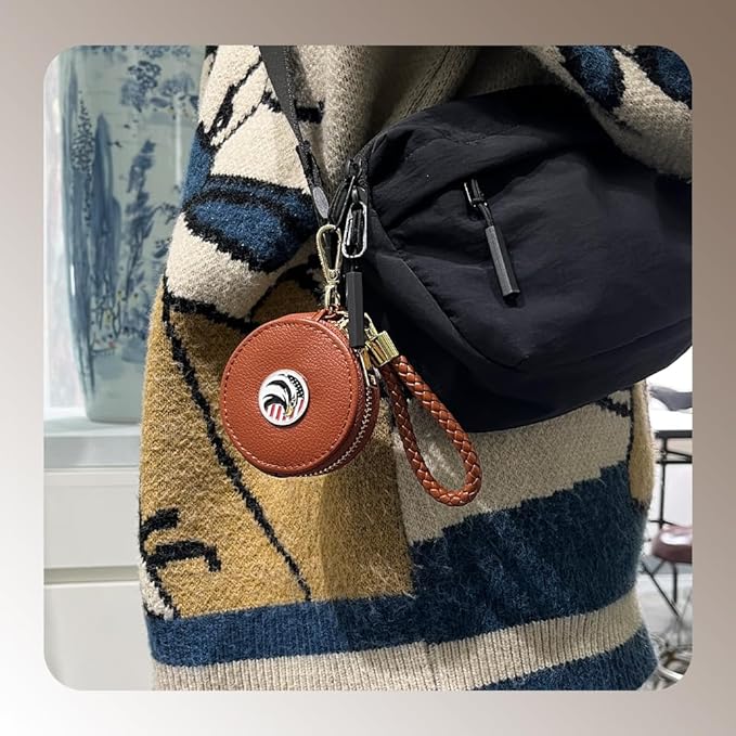 Small Coin Purse, Coffee PU Leather Round Zipper Coin Purse, Coin bag, Small Makeup Bag, Jewelry Travel Case Mini Portable Organizer (Brown American Eagle)