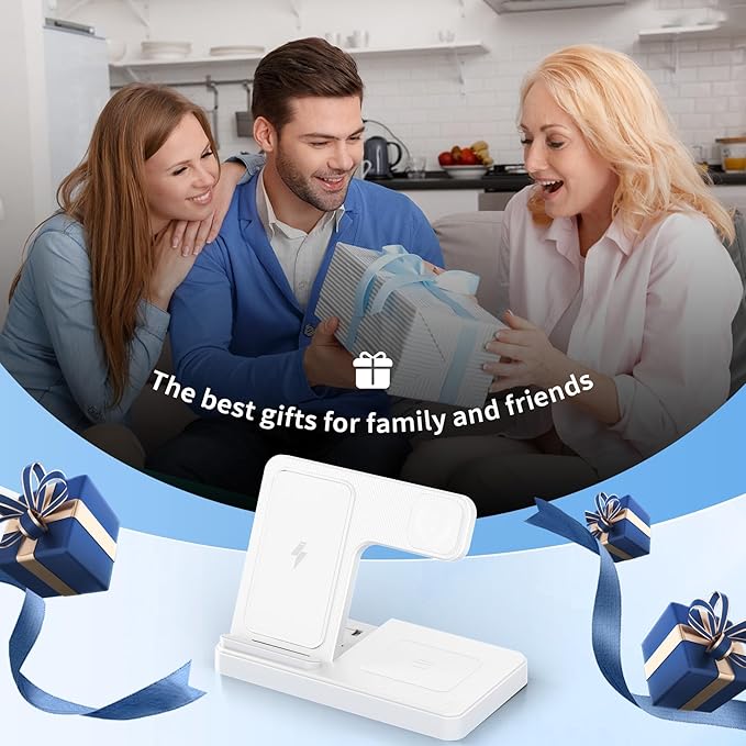 Wireless Charging Station for Apple Devices: 3 in 1 Foldable Qi Compact Case-Friendly Charger Stand for iPhone 17-12 & Apple Watch & AirPods Charging Dock for Travel Home Office Desk Nightstand(White)