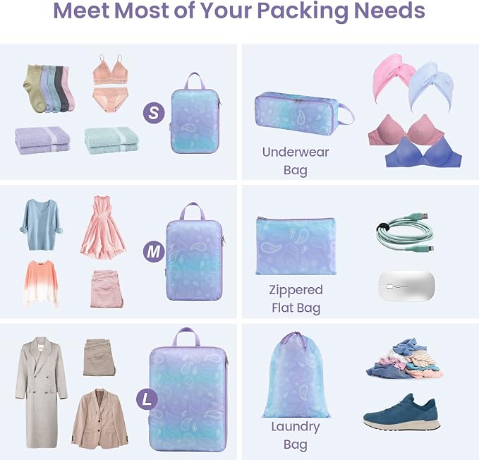 Cambond Compression Packing Cubes for Travel - Lightweight Expandable Travel Bags Luggage Organizers Travel Essentials Compression Cubes for Travel Space Saver for Carry on Suitcases Organizer