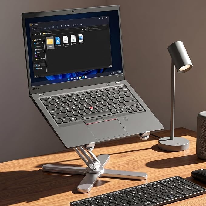 Model-X 2.0 Laptop Stand, Laptop Stand for Desk Adjustable Height, 360 Rotating Laptop Riser Aluminum Portable Foldable Computer Stand for MacBook Pro Air 10–17 inches (Polar White)