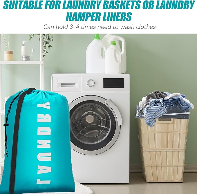 Isink Heavy Duty Laundry Bag with Strap,2 Pack Travel Laundry Bags for Dirty Clothes,24" x 36" Large Laundry Bag for Traveling,Camping,Dorm (Cyan + Gray)