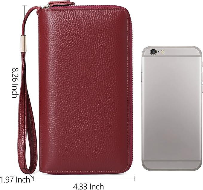SENDEFN Leather Women Wallet RFID Blocking Zipper Around Phone Holder Clutch Wristlet Large Capacity
