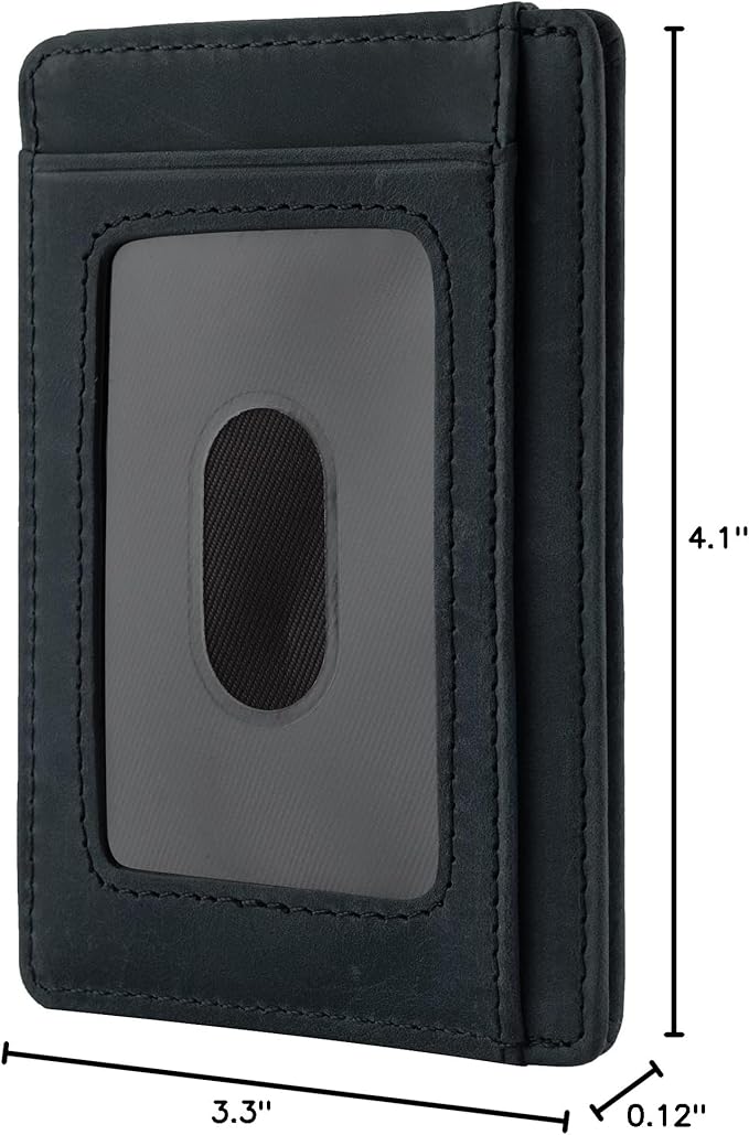 Travelambo 100% Genuine Leather Wallet for Men and Women, Slim Minimalist RFID Blocking Front Pocket Credit Card Holder with Gift Box