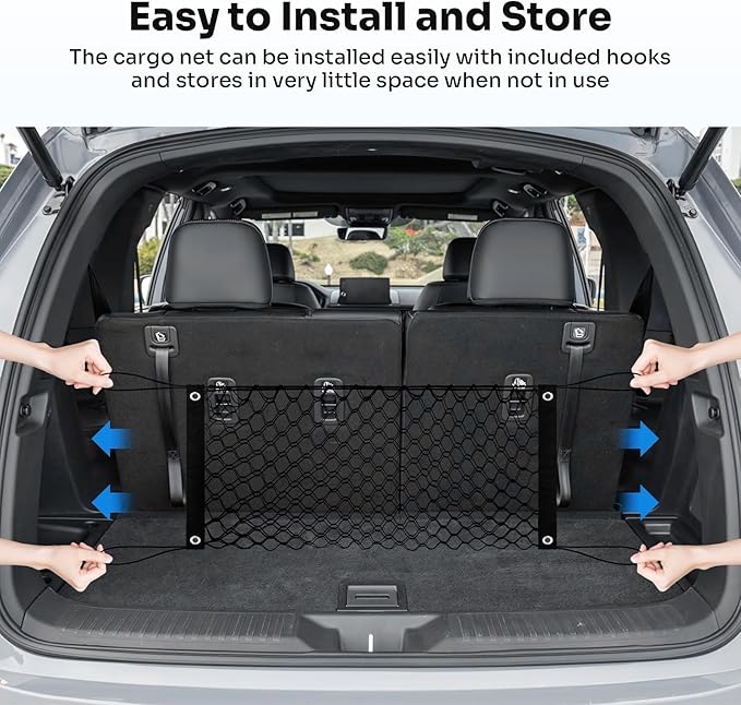 Canvcle Trunk Cargo Net for 2023-2025 2026 Honda Pilot Accessories Envelope Style Mesh Trunk Net Organizer and Storage Stretchable Adjustable Elastic Nylon Rear Cargo Netting with Hooks