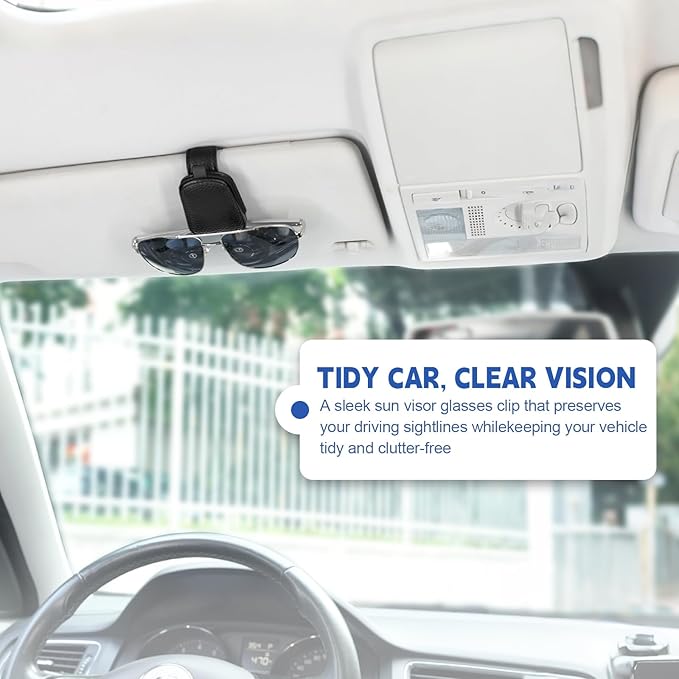 JUSTTOP 2 Pack Sunglasses Holders for Car, Magnetic Leather Buckle Sun Visor Sunglass Clip, Ticket Card Clip Sunglasses Mount, Car Interior Accessories for Men and Women (Black)