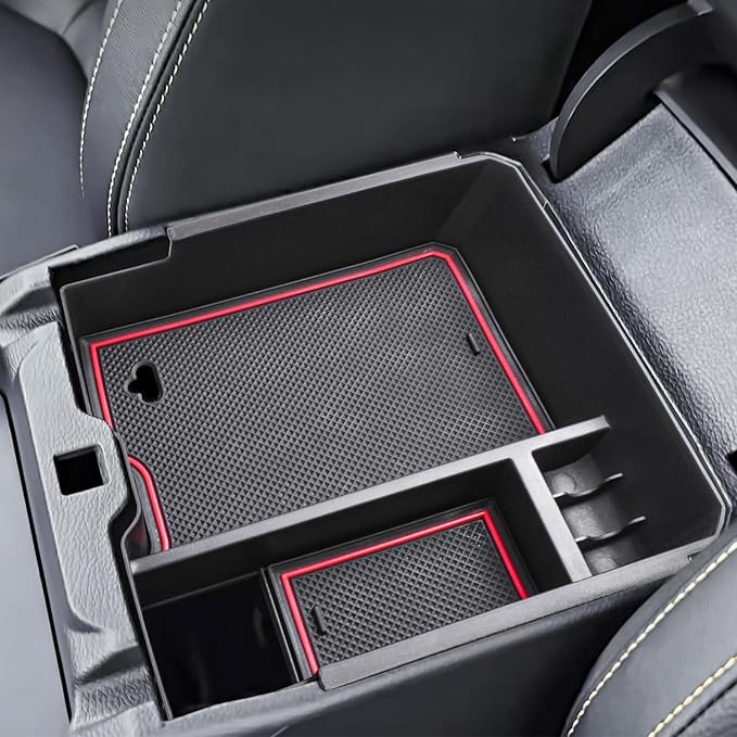 HGWEI Center Console Organizer Tray Compatible with 2024 2025 2026 Ford Ranger & Ranger Raptor Interior Accessories, Coin Container Armrest Storage Box(Electric handbrake Version), Red