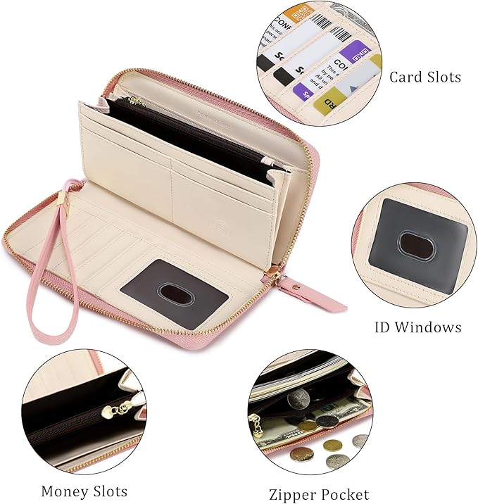 Pomelo Best Womens Wallet RFID Blocking Leather Multi Credit Card Large Capacity Wristlet Zip Around Long Wallets for Lady