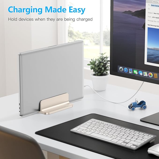OMOTON Vertical Laptop Stand Holder, Desktop Aluminum Stand for MacBook with Adjustable Dock Size, Fits All MacBook, Surface, Chromebook and Gaming Laptops (Up to 17.3 inches), Starlight