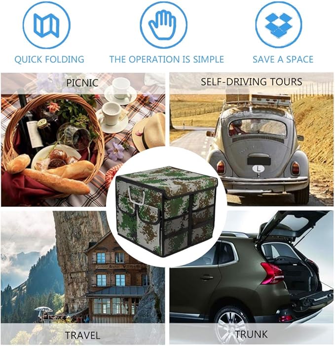 Car Trunk Organizer Collapsible Portable Multi Compartments Organizer with Non Slip Straps for SUV Truck Auto Vehicle Car Auto Minivan (Small covered, Camouflage)