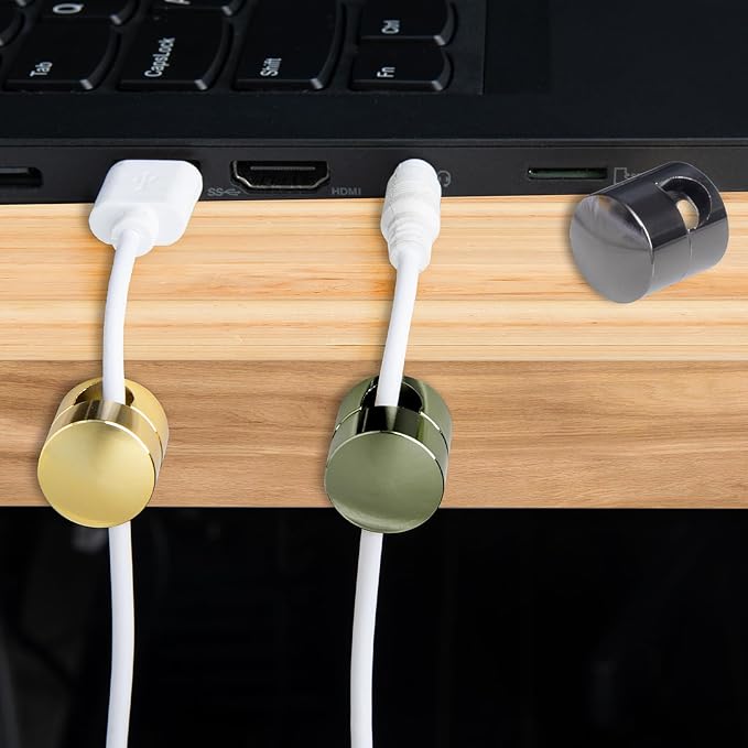 3 Sets Charger Holders for Cords, Gold/Silver/Antique Copper Adjustable Cable Anchor Holders, Adhesive Metal Cord Clips, Cable Management Wire Organizers for Desk, Office, Nightstand