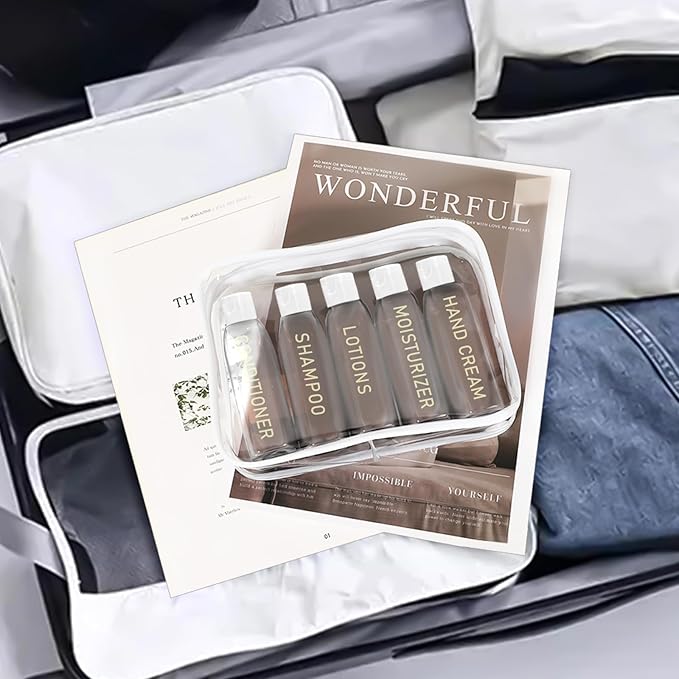 Travel Shampoo Bottles 5 pcs 3.4oz TSA Approved Travel Bottles for Toiletries Travel Size Bottles Leak Proof Empty Lotion Containers with Flip Cap Small Plastic Squeeze Bottlesp-Clear