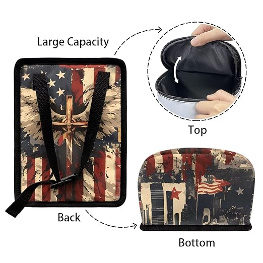 Biyejit American Flag Cross Car Trash Can with Lid - Leakproof Trash Bin Car Garbage Can, Collapsible Automotive Truck Organizer Storage Bag Cars Accessories for Women Men Road Trip Essentials