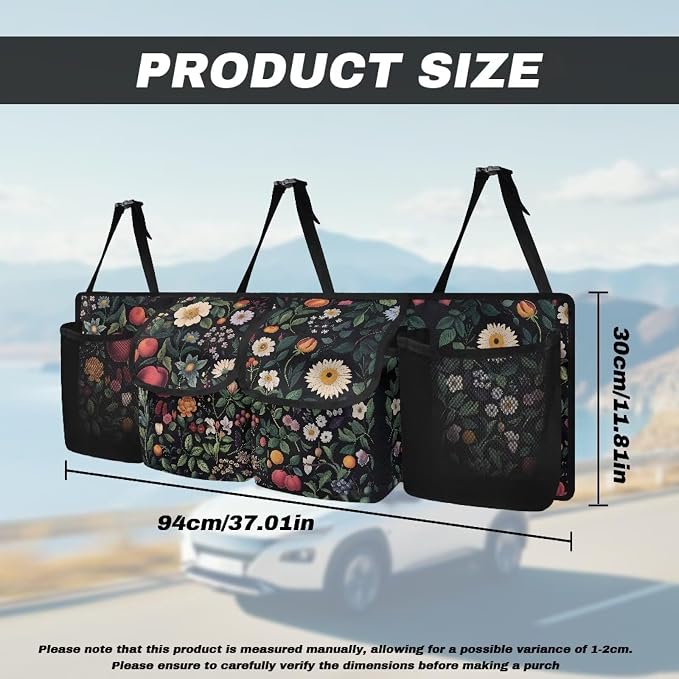 Daisy Floral Auto Car Trunk Organizer - Collapsible, Multi-Pocket Automotive SUV Car Organizer for Storage w/Adjustable Straps - Truck & Car Accessories for Women and Men