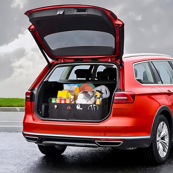 titiyiof Trunk Organizer For Suv & Sedan,Car Organizers and Storage, Waterproof Collapsible & Adjustable Straps,35L Sturdy Car Organization for Car Accessories, Tools,Sundries,2 Compartment(Black)