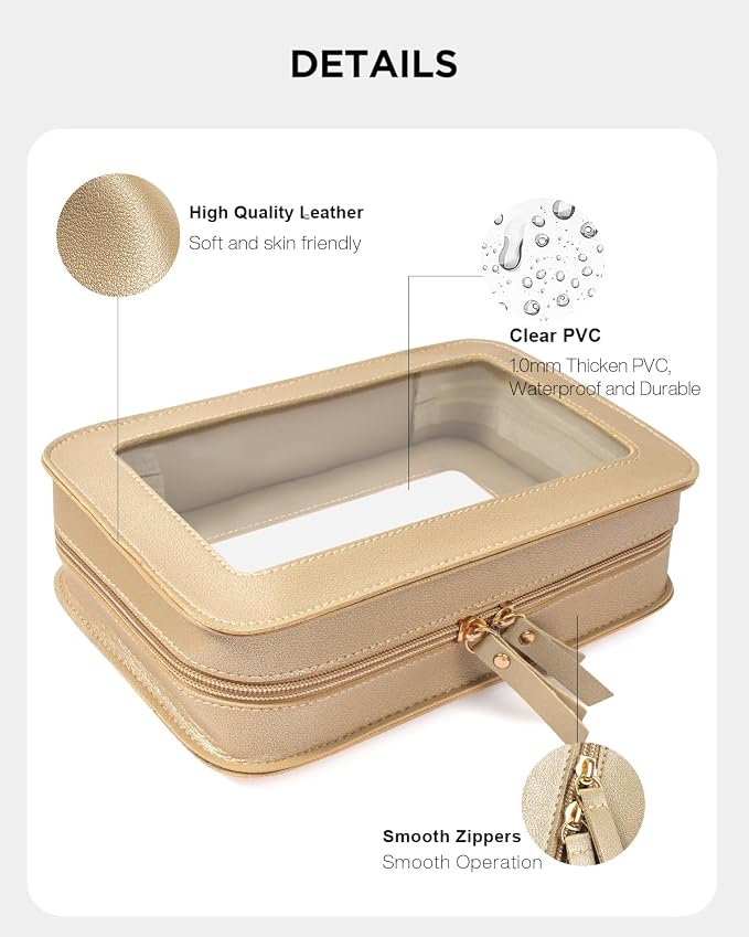 LETGO Sunscreen Bag Clear Makeup Toiletry Pouch Beach Vacation Essentials for Women Teen Girls Trip Gifts Summer Pool Travel Must Have Accessories Waterproof StuffClear-Golden