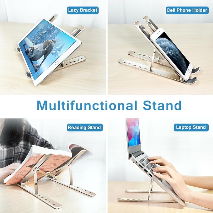 ivoler Laptop Stand, Laptop Holder Riser Computer Tablet Stand, 6 Angles Adjustable Aluminum Ergonomic Foldable Portable Desktop Holder Compatible with MacBook,iPad, HP, Dell10-15.6??Starlight