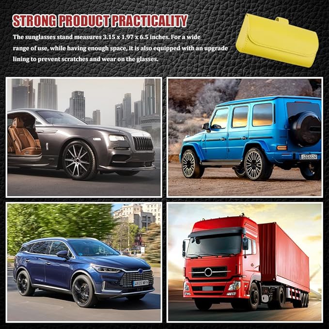 Sunglasses Holder for Car Sun Visor, Leather Auto Eyeglasses Storage Case with Hidden Magnetic Closure, Universal Protective Glasses Organizer Box, Visor Accessories for Woman Man (Yellow)