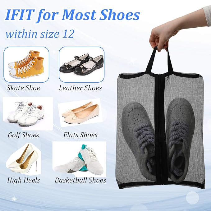 Tyqour 2 Pack Shoe Travel Bag Travel Shoe Bags for Storage Reusable Shoe Bags for Travel with Zipper Travel Essentials Women for and Men Shoe Bag for Gym Sport(2 Size)