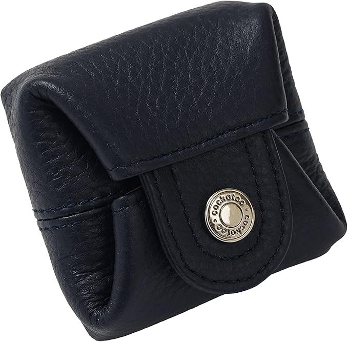 Cockatoo Genuine Leather Coin Pouch Change Holder, Mini Snap Pocket Wallet for Men Women (Navy Blue, Small)