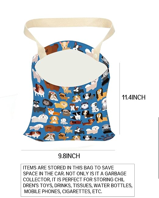 Car Garbage Can, Car Trash Bag, Car Garbage Bag, Hanging Car Trash Can for Car Accessories, Vehicle, Travelling, Camping, Cute Car Back Seat Organizer, Cute Blue Dogs
