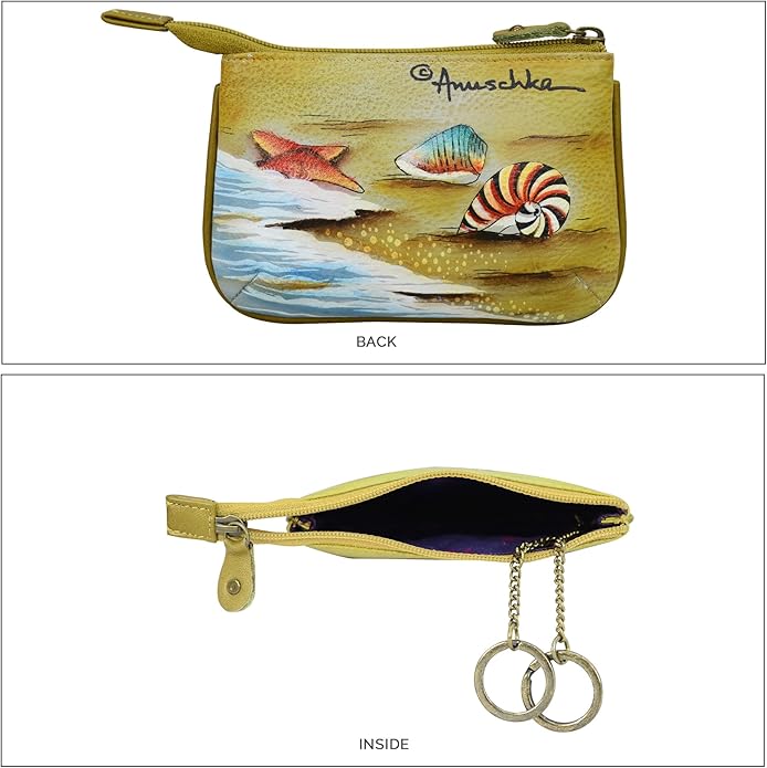 Anuschka Women’s Hand-Painted Genuine Leather Medium Zip Pouch - Coin and Key Pouch - Zippered, 2 Key Fobs