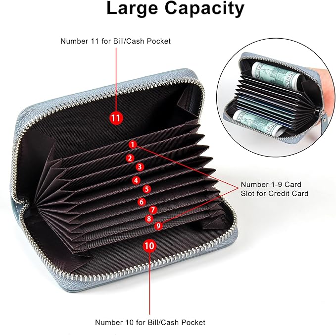 EcoVision Credit Card Holder RFID Card Case Wallet, Small Accordion Zipper Card Case Holder, Card Organizer Case for Women Men