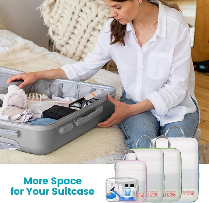 Cambond Compression Packing Cubes for Travel - Lightweight Expandable Travel Bags Luggage Organizers Travel Essentials Compression Cubes for Travel Space Saver for Carry on Suitcases Organizer