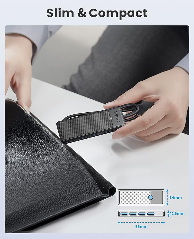 ORICO USB 3.0 Hub, 4-Port USB Hub with 3.3Ft Cable, Ultra Slim USB-Splitter for Laptop MacBook Pro, iMac, Surface Pro, XPS, PS5,PC, Flash Drive, Mobile HDD