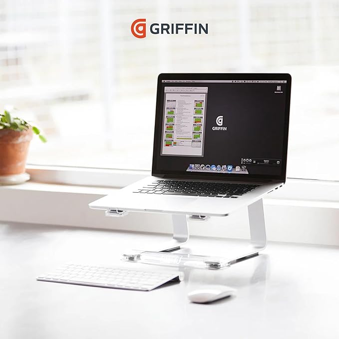 Griffin Elevator Laptop Stand - Ergonomic Computer Riser & Laptop Mount Made of Sturdy Brushed Aluminum - Supports Posture & Elevates Workspace with a Minimal Design, Classic Clear (2.5 Oz)