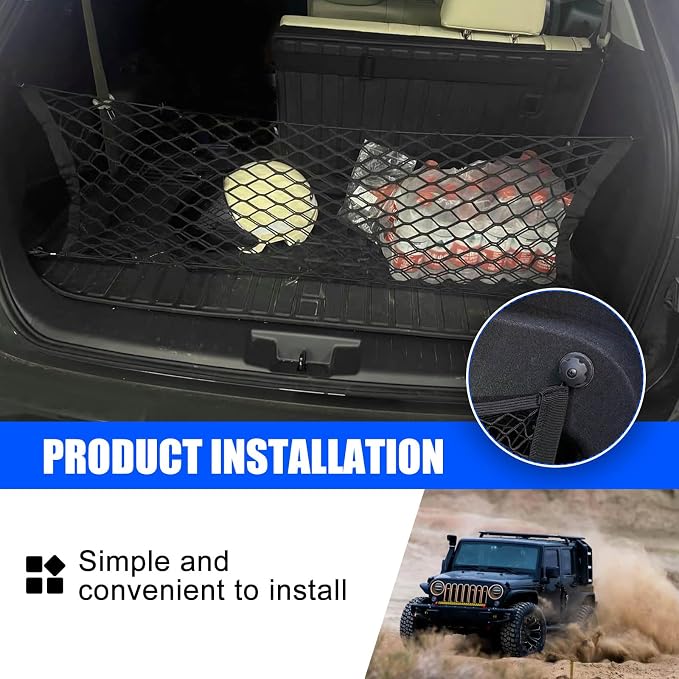 Car Rear Cargo Net/Cargo Net Stretchable, Adjustable Elastic Storage Organizer Net, Trunk Cargo Storage Net for SUV, Sedan