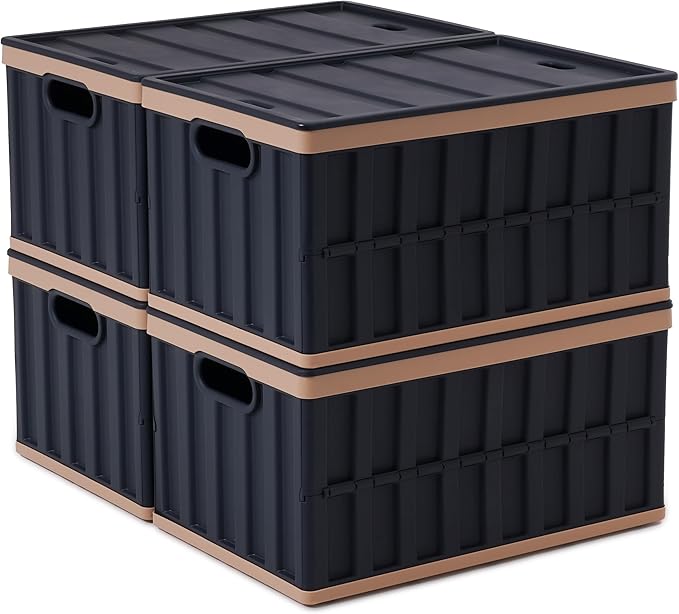 Citylife 64L Collapsible Storage Bins with Lids Plastic Storage Containers for Organizing Stackable Storage Box Large Heavy Duty Utility Crates, 2 Packs