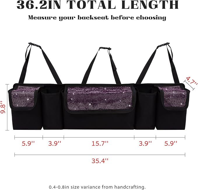 eing Car Trunk Organizer and Storage, Backseat Hanging Organizer for SUV, Truck, MPV, Waterproof, Collapsible Cargo Storage Bag with 5 Pockets, Bling Car Interior Accessories for Women,Purple