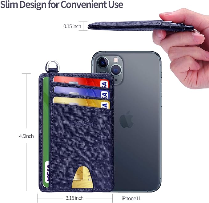 EcoVision Slim Minimalist Front Pocket Wallet, RFID Blocking Credit Card Holder Wallet with Detachable D-Shackle for Men Women