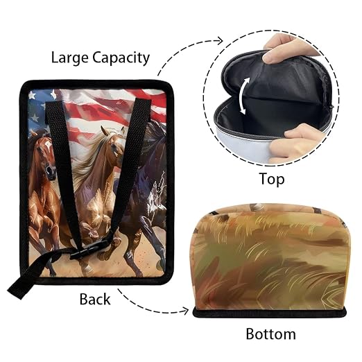 Talayituse Horse American Flag Print Car Trash Bin, Large Size Auto Trash Can Adjustable Portable Garbage Can with Lid, Vehicle Hanging Bag for Headrest Front Back Seat