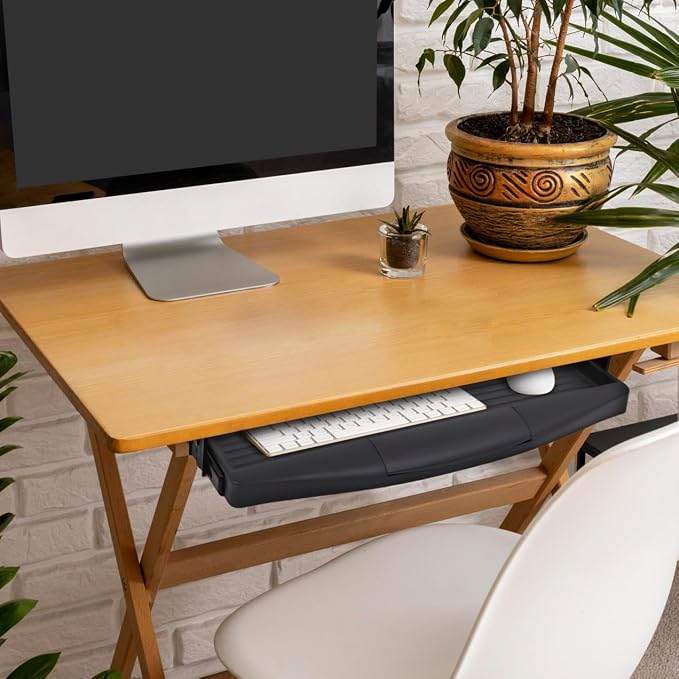 jojofuny Keyboard Tray Clamp On Keyboard Tray Under Desk Under Desk Pull Out Platform with Pencil Drawer Out Computer Drawer for Typing(Black)