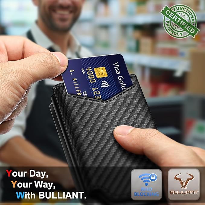 BULLIANT Men Wallet Leather Wallet Card Holders Money Clip for Men 10Cards-Magnetic Flip on Metal Case