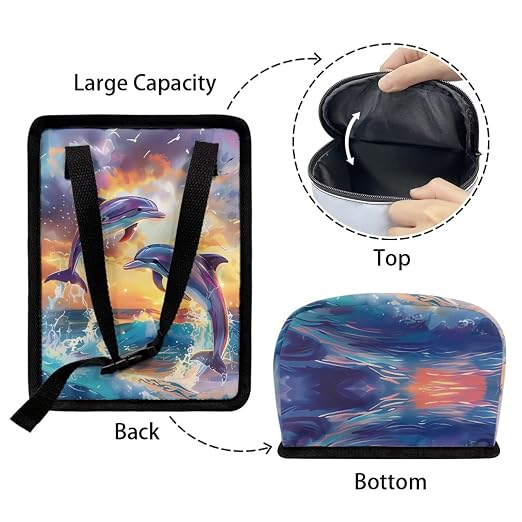 Biyejit Sunset Dolphins Car Trash Can Bin for Back Seat Leak Proof, Cute Trash Bag Hanging for SUV Truck Van, Automotive Vehicle Garbage Cans Front Seat