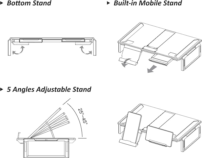 Enermax TANKSTAND-DF Dual-Function Foldable Laptop, Tablet & Monitor Stand w/Tilt Angle Adjustments, Built-in Storage/Phone Stand, Compatible 10" to 15.6", Up to 33lb/15kg (EMS004)