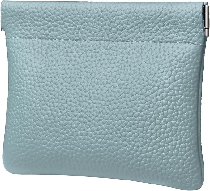 Genuine Leather Squeeze Coin Purse Pouch Change Holder For Men & Women Mini Change Purse Pouch for Pocket, Small Pouch Credit Card Key Headset Lipstick Holder (Blue)