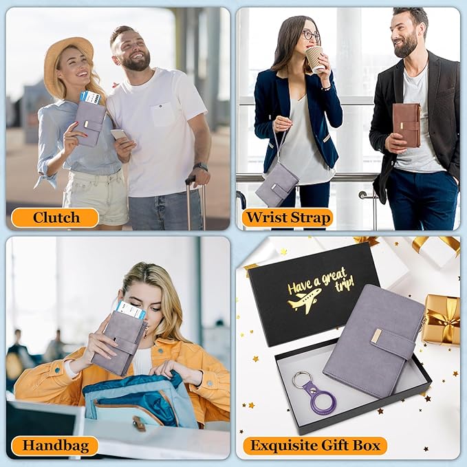 HUANLANG Passport Holder with Airtag for Women/Men, Airtag Passport Wallet for Travel Leather Passport Holder RFID Blocking,Travel Passport Walelt with Credit Card Holder
