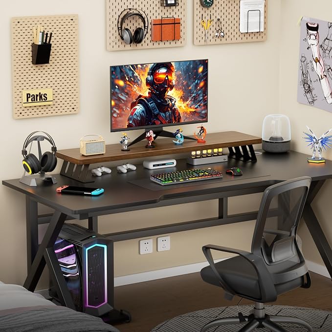 Dual Monitor Stand, 39 Inch Large Wood Monitor Stands for 2 Monitors