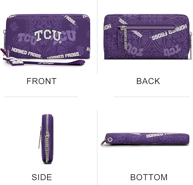 TCU Official Wristlet Wallet for Women, TCU Horned Team Purse with RFID Blocking Card Slot, New Clutch Zipper Wallet for Fan Gift, Game Day, Travel Essentials | Purple, NC-TCU011PP