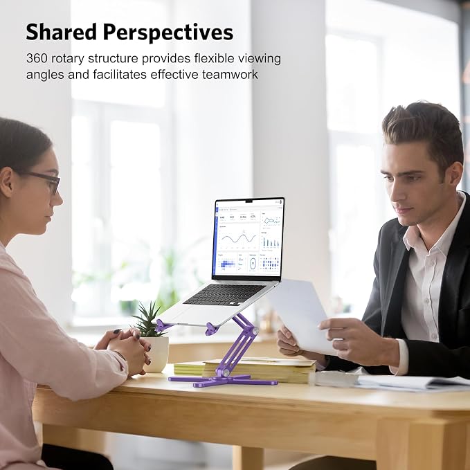 OMOTON 360° Rotating Laptop Stand Riser for Desk, Ergonomic Foldable Computer Stand Adjustable Height Angles for Collaborative Work, Easy Storage Fit Macbooks,All Laptops up to 16 inches, Purple