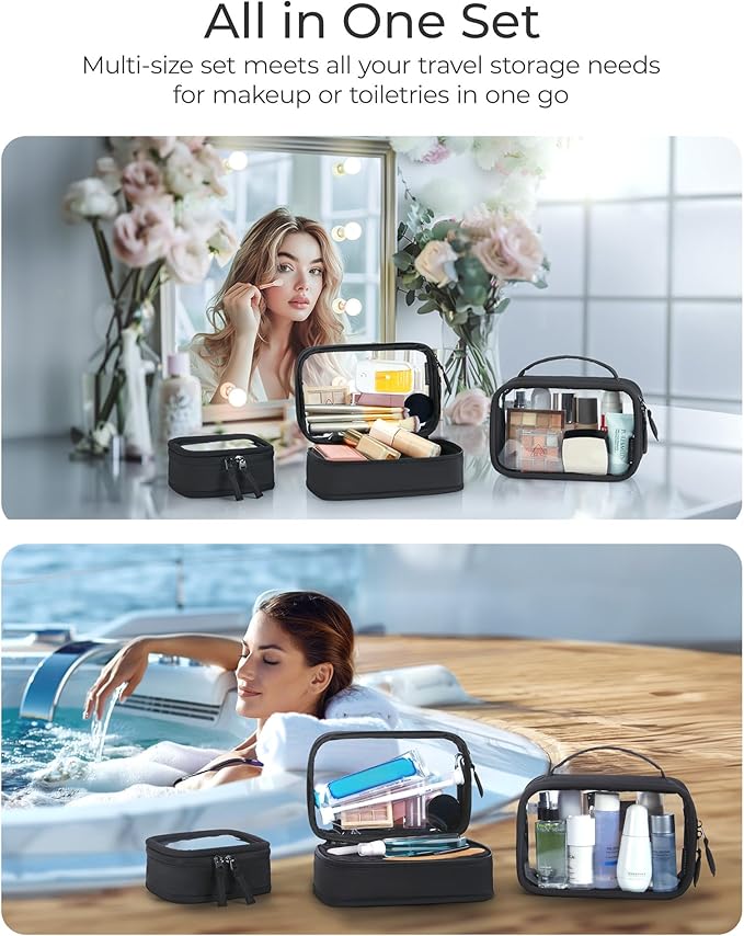 BAGSMART TSA-Approved Toiletry Bag, Large Opening Clear Makeup Bag with Handle, Quart Sized Travel Toiletry Bag, Carry-On Airline Compliant for Men and Women (Black)