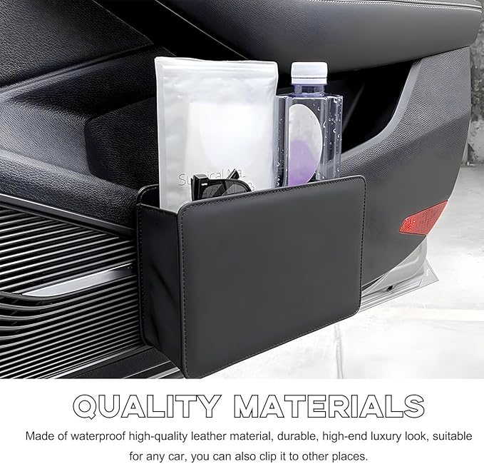 Yourkar Car Trash Can, Foldable Waterproof Leather Car Garbage Organizer Holder, Automotive Mini Dustbin Container with One Roll Trash Bag, Universal Interior Car Accessories (Black)
